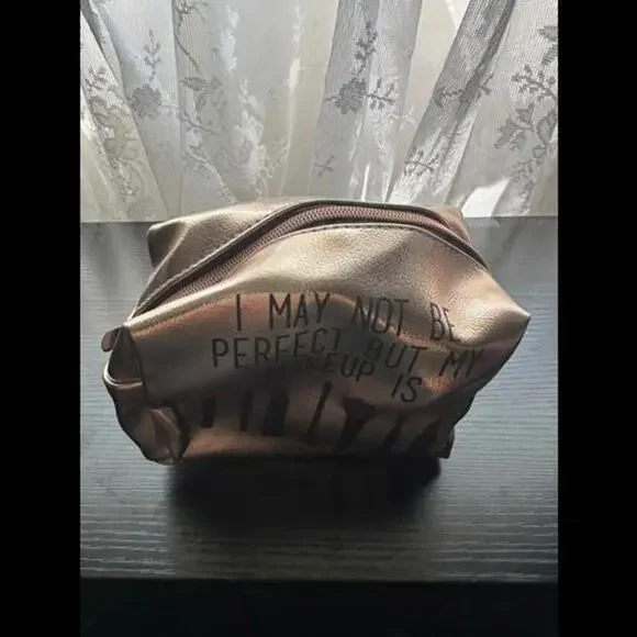 Metallic Rose Gold Cosmetic Bag - "I May Not Be Perfect But My Makeup Is" - Picture 2 of 4